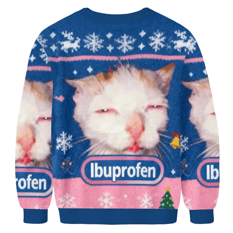 I Need Ibuprofen Cat Meme Ugly Sweater, Funny Christmas Ugly Sweatshirt, Xmas Ugly Sweater, Cat Lovers Gift