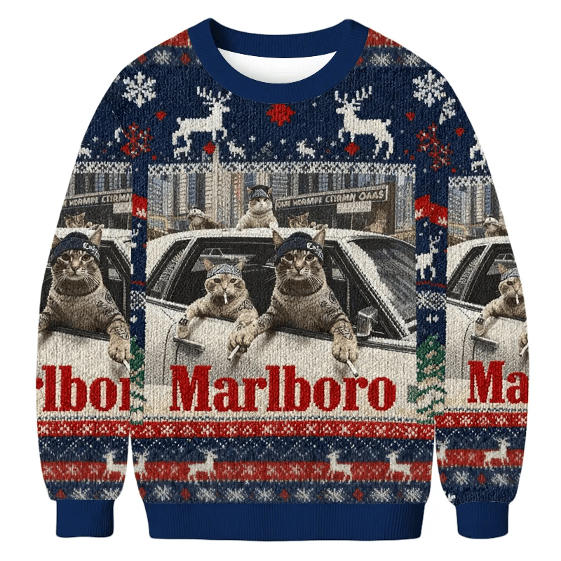 Funny Cat Meme Smoking Ugly Sweater, Funny Christmas Ugly Sweatshirt, Xmas Ugly Sweater, Presents For Cat Lovers ZZIPREV