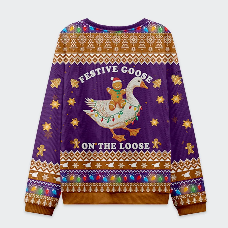 Joyful Gingerbread Goose Ride Funny Ugly Sweater, Ugly Xmas Sweater, Christmas Ugly Sweatshirt