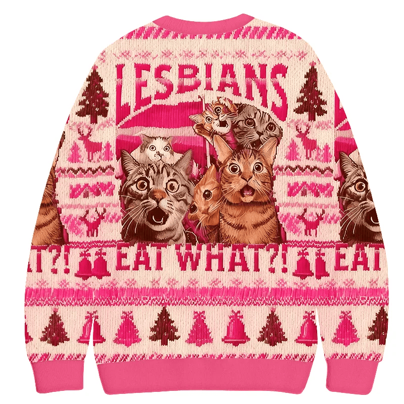 Lesblans Eat What Pink Ugly Sweater, Funny Christmas Ugly Sweatshirt, Xmas Ugly Sweater, Presents For Cat Lovers