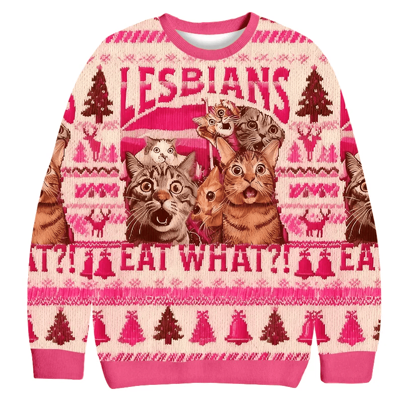 Lesblans Eat What Pink Ugly Sweater, Funny Christmas Ugly Sweatshirt, Xmas Ugly Sweater, Presents For Cat Lovers