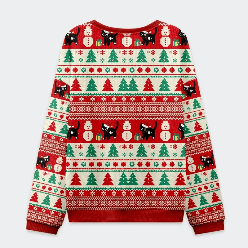 Black Cats Destroying Christmas Tree Funny Ugly Sweater, Ugly Xmas Sweater, Christmas Ugly Sweatshirt
