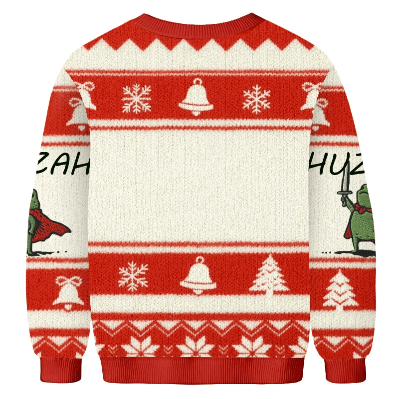 HUZZAH Frog Knight Meme Ugly Sweater, Funny Christmas Ugly Sweatshirt, Xmas Ugly Sweater