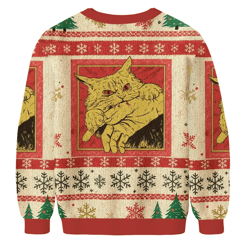 Biting Cat Christmas Sweater, Ugly Xmas Sweater, Christmas Ugly Sweatshirt