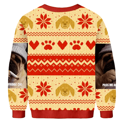 Pass Me A Fridge Cig Pug Dog Smoking Ugly Sweater, Funny Christmas Ugly Sweatshirt, Xmas Ugly Sweater, Dog Lover Gift