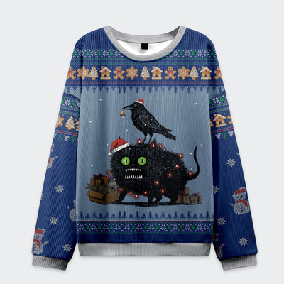 Chaos: Cat, Crow And Fish Unite Funny Ugly Sweater, Ugly Xmas Sweater, Christmas Ugly Sweatshirt