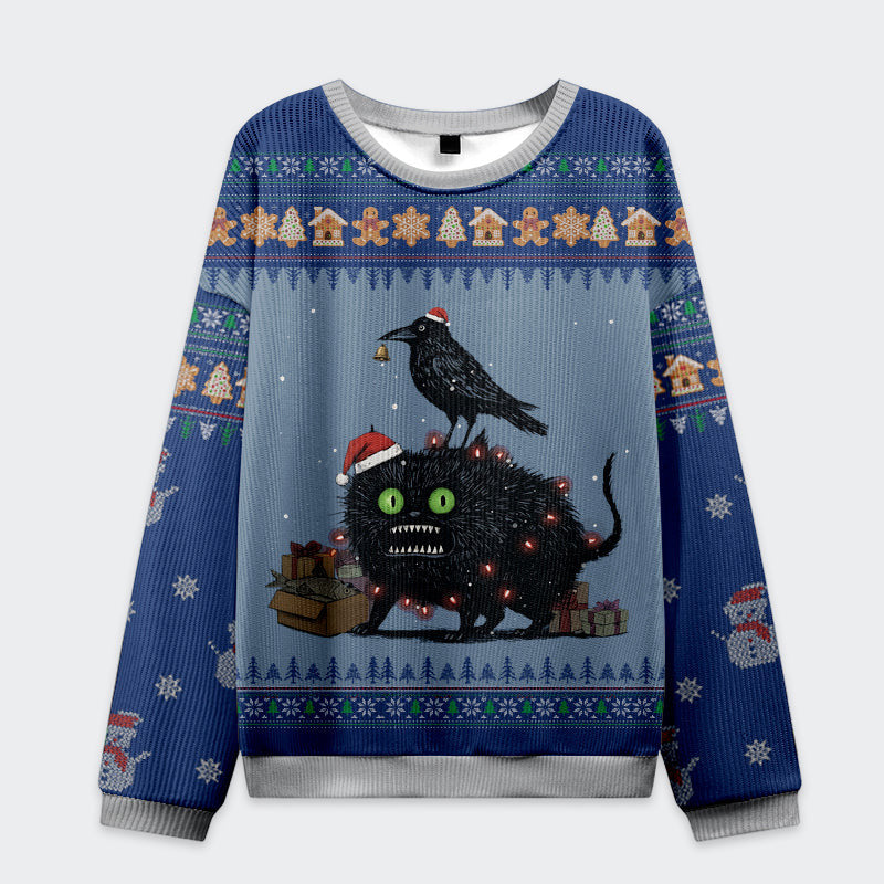 Chaos: Cat, Crow And Fish Unite Funny Ugly Sweater, Ugly Xmas Sweater, Christmas Ugly Sweatshirt