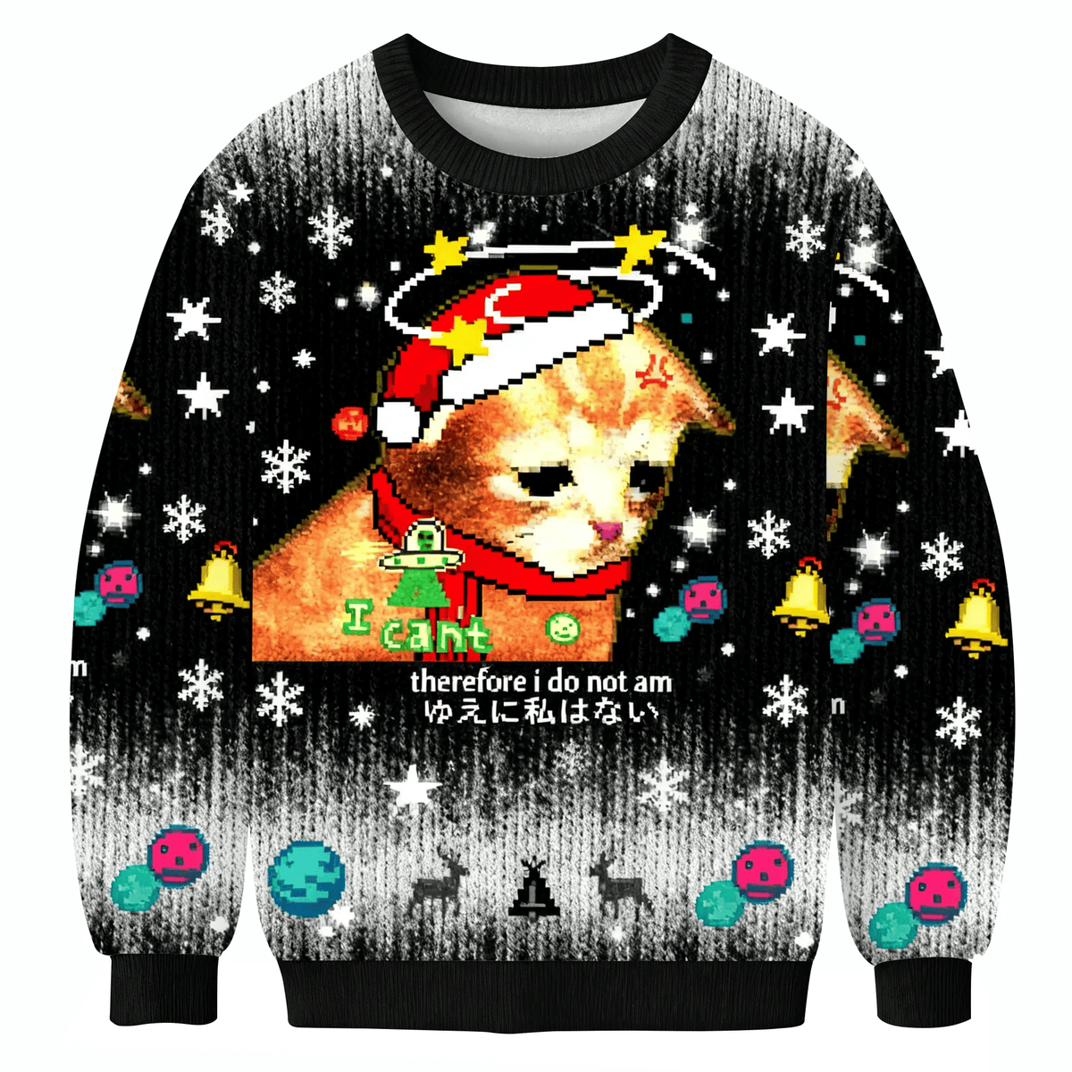 Cosmic Funny Cat Meme I Can't Black Funny Ugly Sweater, Ugly Xmas Sweater, Christmas Ugly Sweatshirt