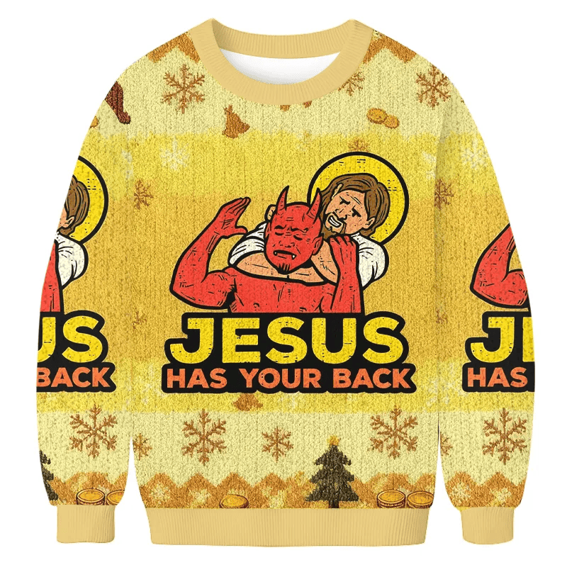 Jesus Has Your Back Funny Ugly Sweater, Ugly Xmas Sweater, Christmas Ugly Sweatshirt