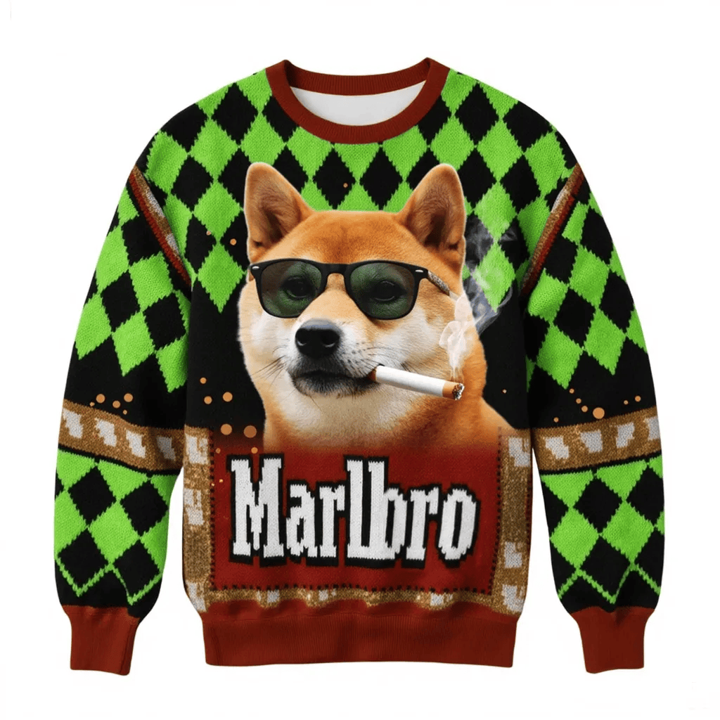 Smoking Dog Funny Ugly Sweater, Ugly Xmas Sweater, Christmas Ugly Sweatshirt