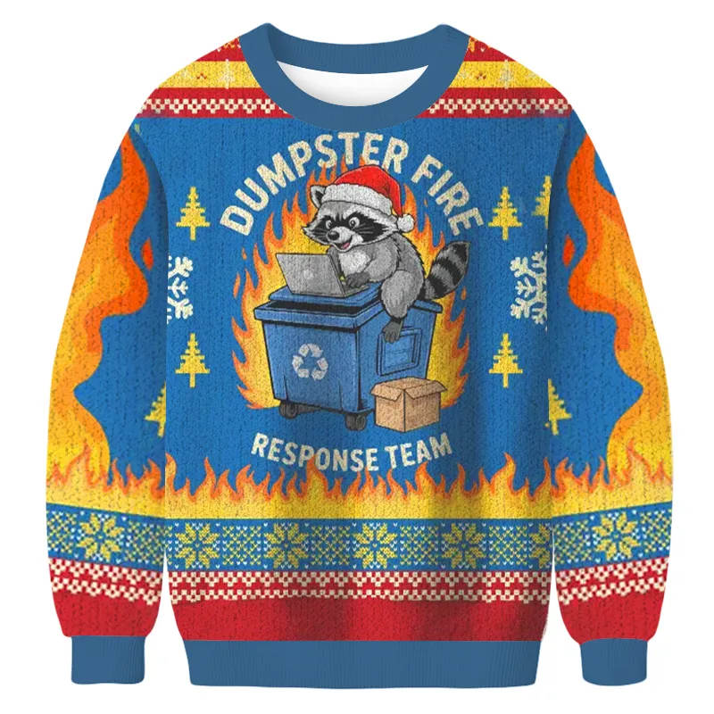 Dumpster Fire Response Team Raccoon Funny Ugly Sweater, Ugly Xmas Sweater, Christmas Ugly Sweatshirt