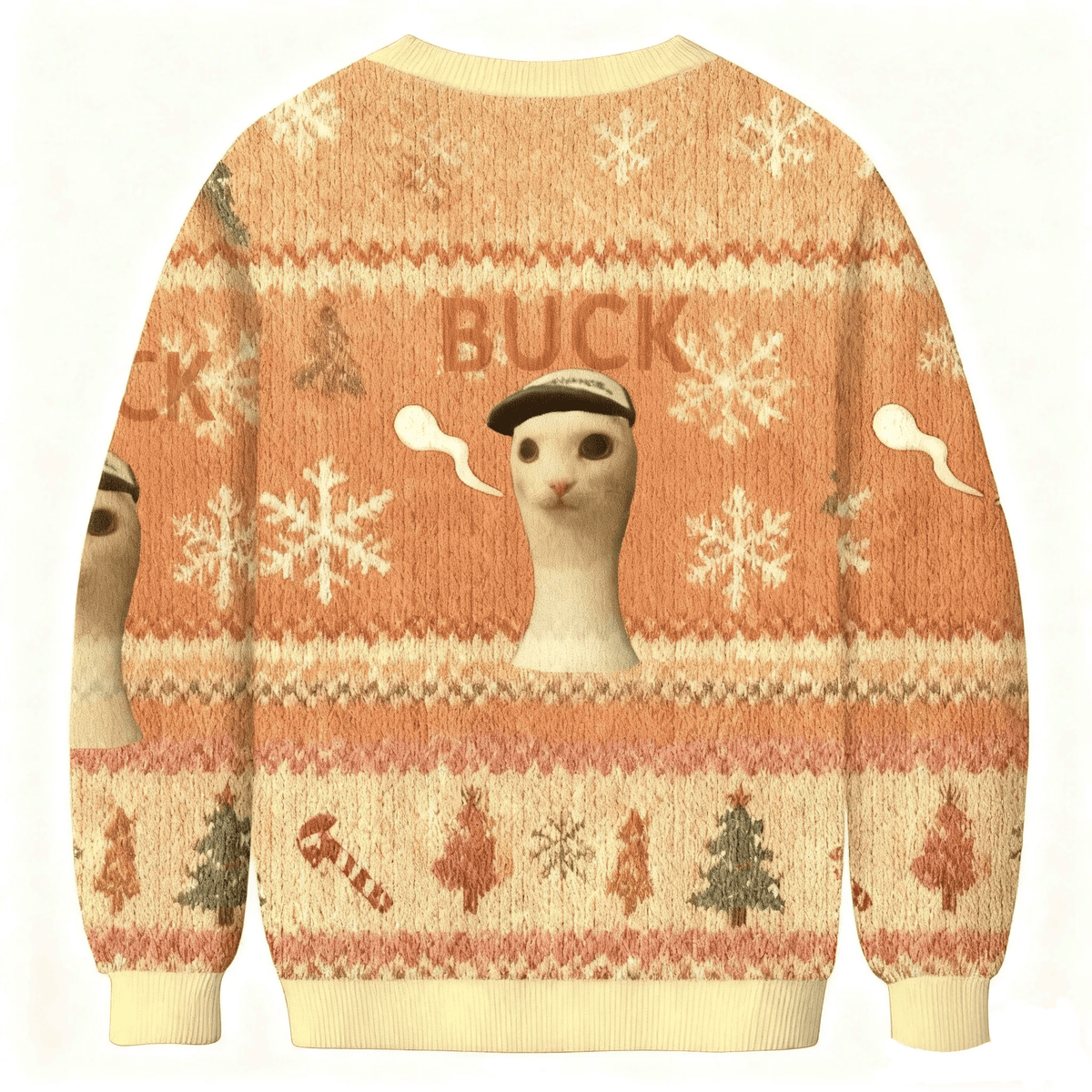 Cap Wearing Cat Buck Meme Funny Ugly Sweater, Ugly Xmas Sweater, Christmas Ugly Sweatshirt