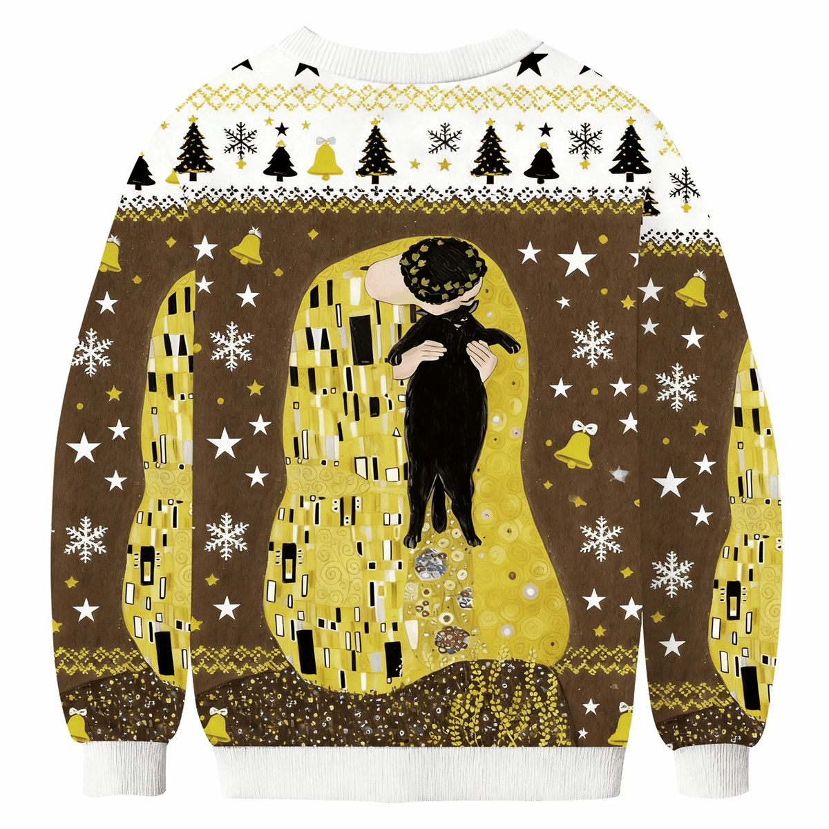 Black Cat In Golden Artwork Funny Ugly Sweater, Ugly Xmas Sweater, Christmas Ugly Sweatshirt