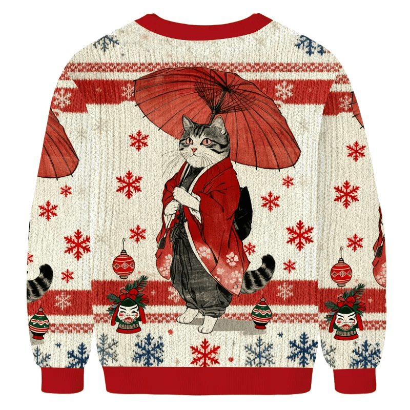 Japanese Style Funny Cat Meme Funny Ugly Sweater, Ugly Xmas Sweater, Christmas Ugly Sweatshirt
