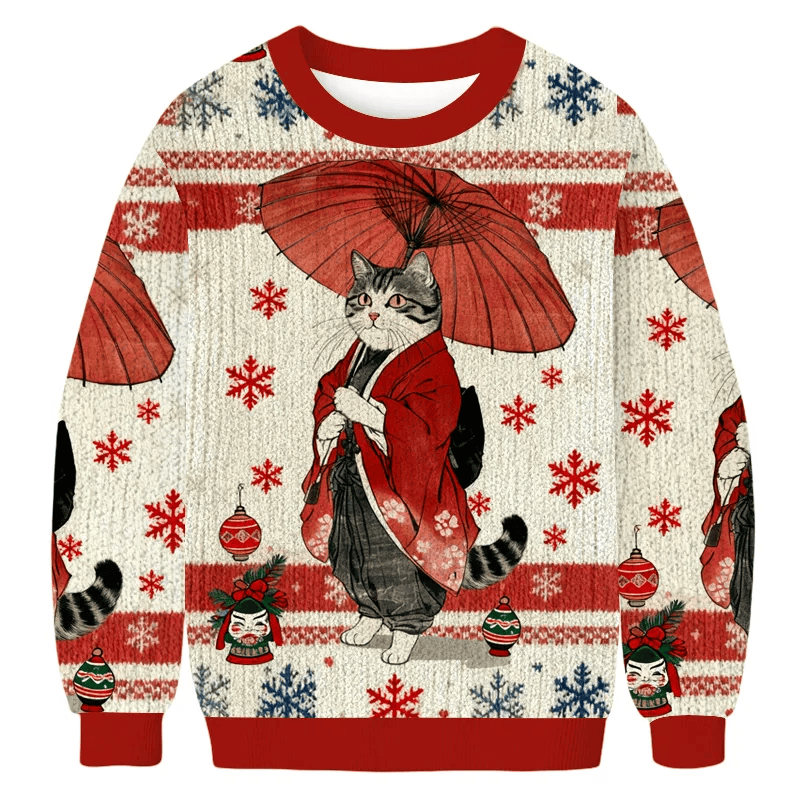 Japanese Style Funny Cat Meme Funny Ugly Sweater, Ugly Xmas Sweater, Christmas Ugly Sweatshirt