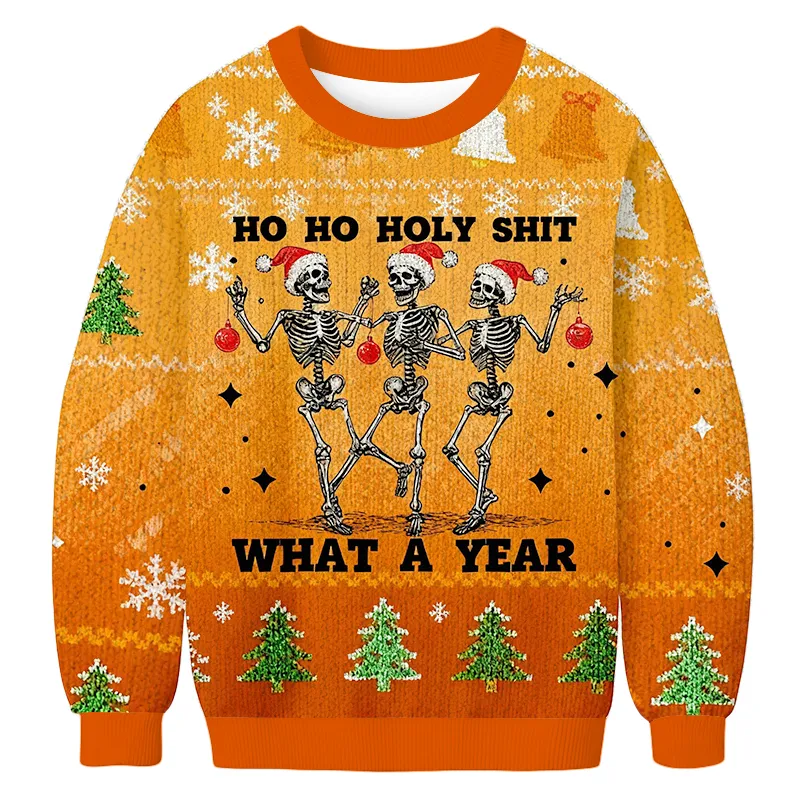 Ho Ho Holy What A Year Funny Skeleton Ugly Sweater, Christmas Ugly Sweatshirt, Xmas Ugly Sweater