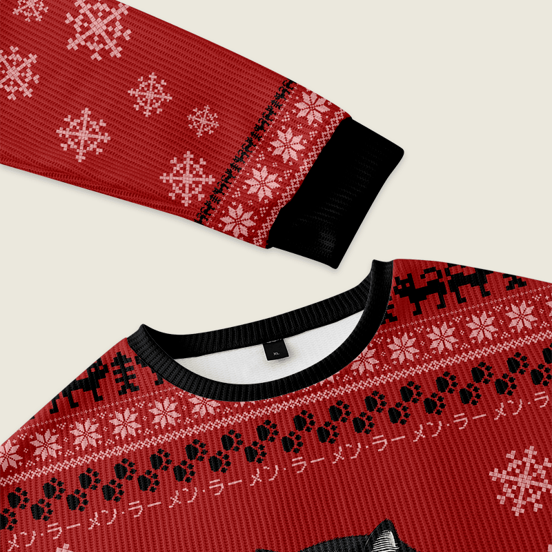 Fat Cat Eating Ramen Funny Ugly Sweater, Ugly Xmas Sweater, Christmas Ugly Sweatshirt