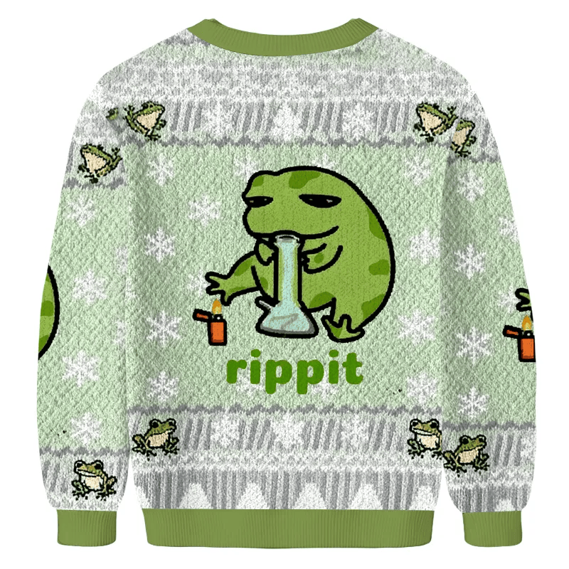 Rippit Frog Bong Funny Ugly Sweater, Ugly Xmas Sweater, Christmas Ugly Sweatshirt