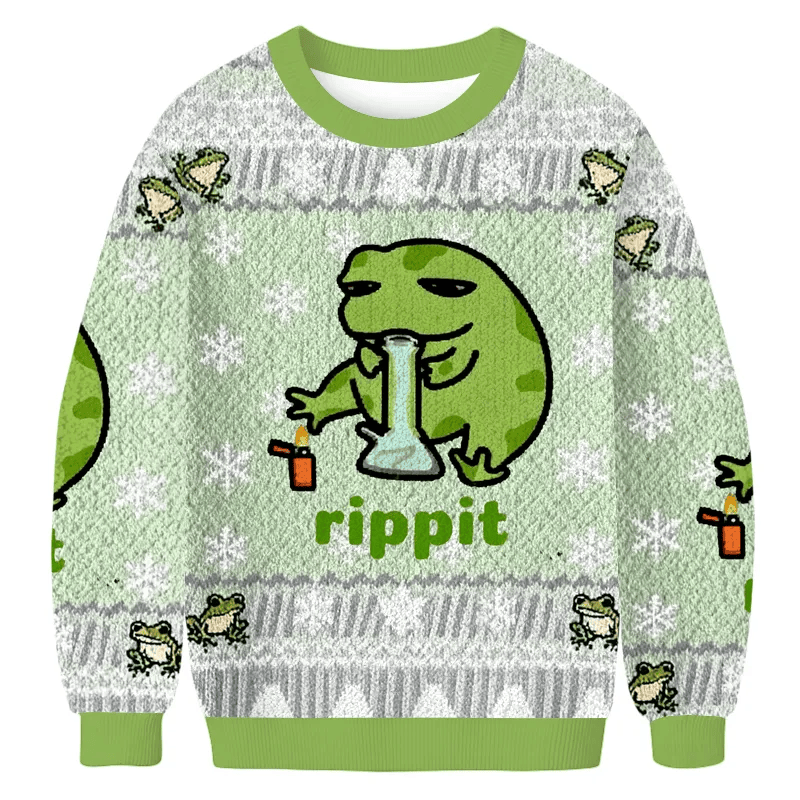 Rippit Frog Bong Funny Ugly Sweater, Ugly Xmas Sweater, Christmas Ugly Sweatshirt