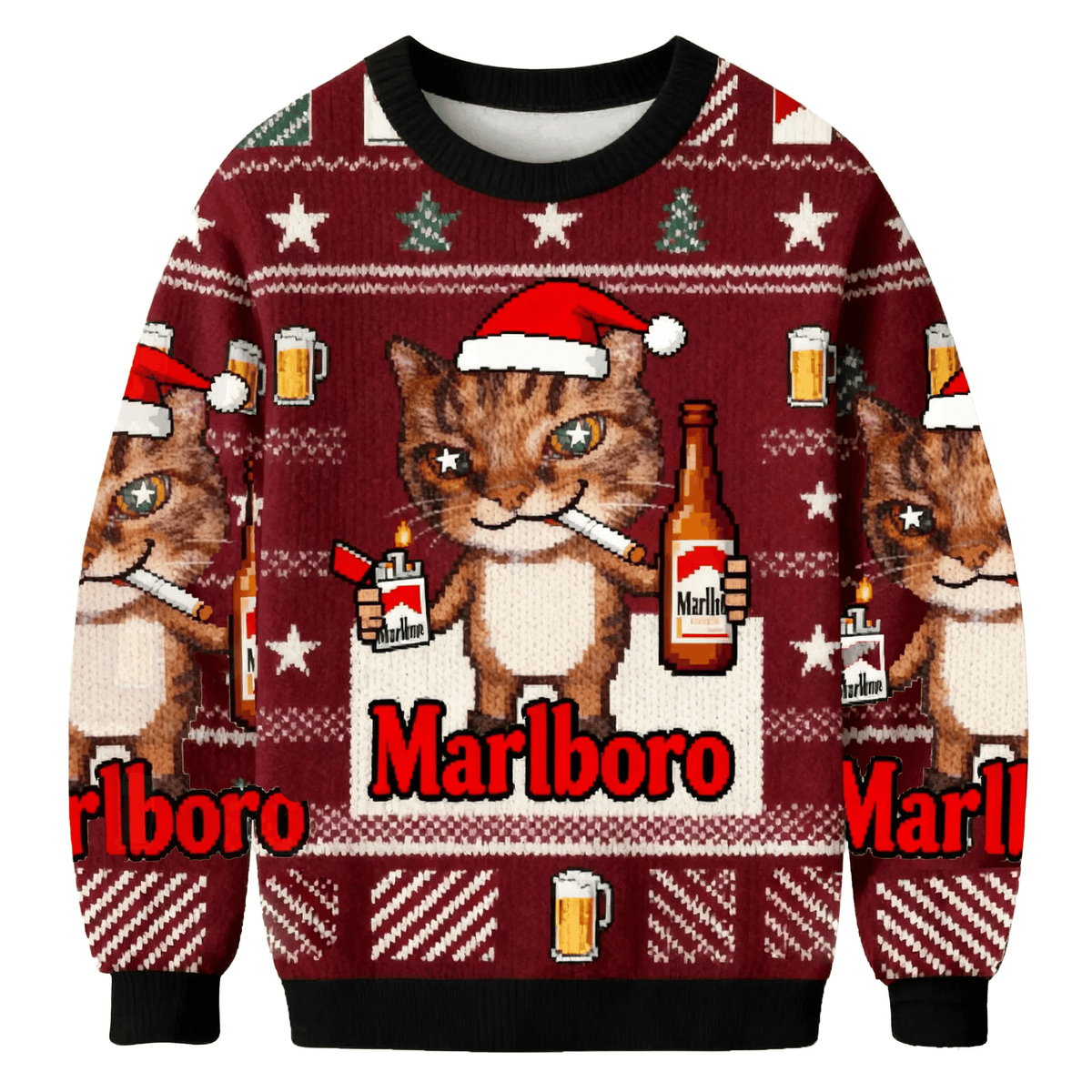 Red Funny Smoking Cat Meme Funny Ugly Sweater, Ugly Xmas Sweater, Christmas Ugly Sweatshirt