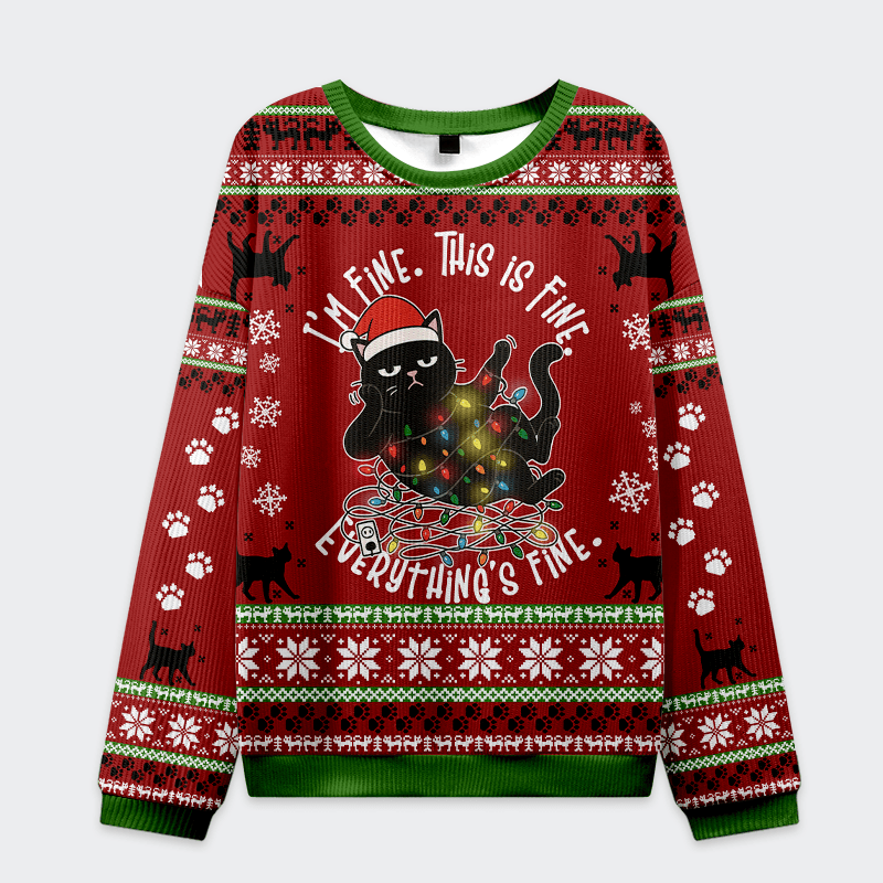 Cat Everything is fine Funny Ugly Sweater, Ugly Xmas Sweater, Christmas Ugly Sweatshirt