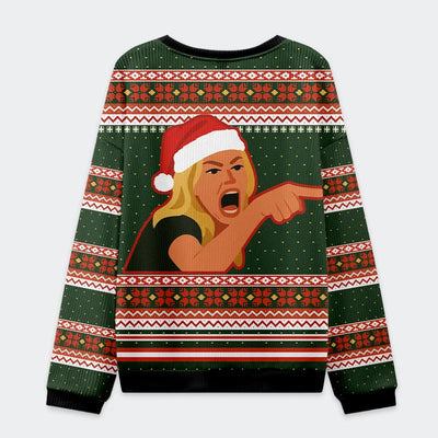Stop Eating The Tinsel Cat Women Shouting Cat Funny Ugly Sweater, Ugly Xmas Sweater, Christmas Ugly Sweatshirt