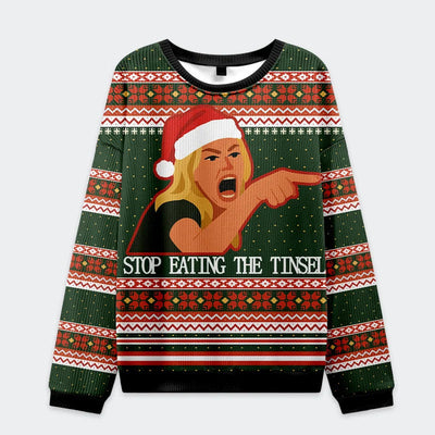 Stop Eating The Tinsel Cat Women Shouting Cat Funny Ugly Sweater, Ugly Xmas Sweater, Christmas Ugly Sweatshirt
