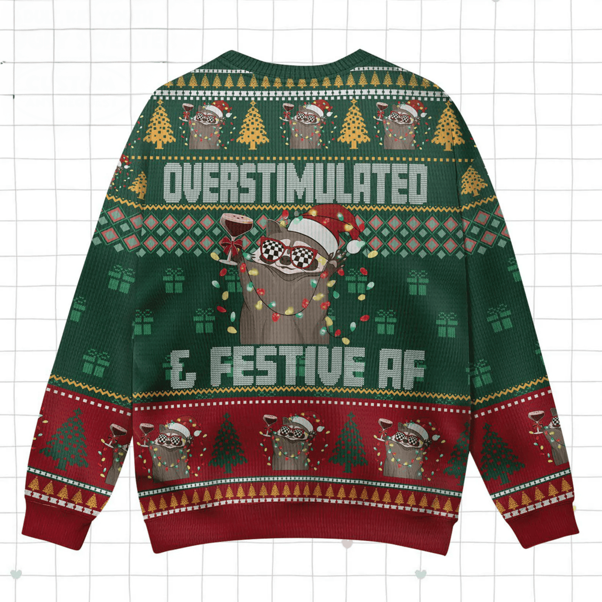 Overstimulated & Festive Af Raccoon Ugly Sweater, Funny Ugly Christmas Sweater, Christmas Ugly Sweatshirt