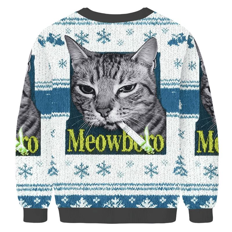 Smoking Meowboro Cat Funny Ugly Sweater, Ugly Xmas Sweater, Christmas Ugly Sweatshirt