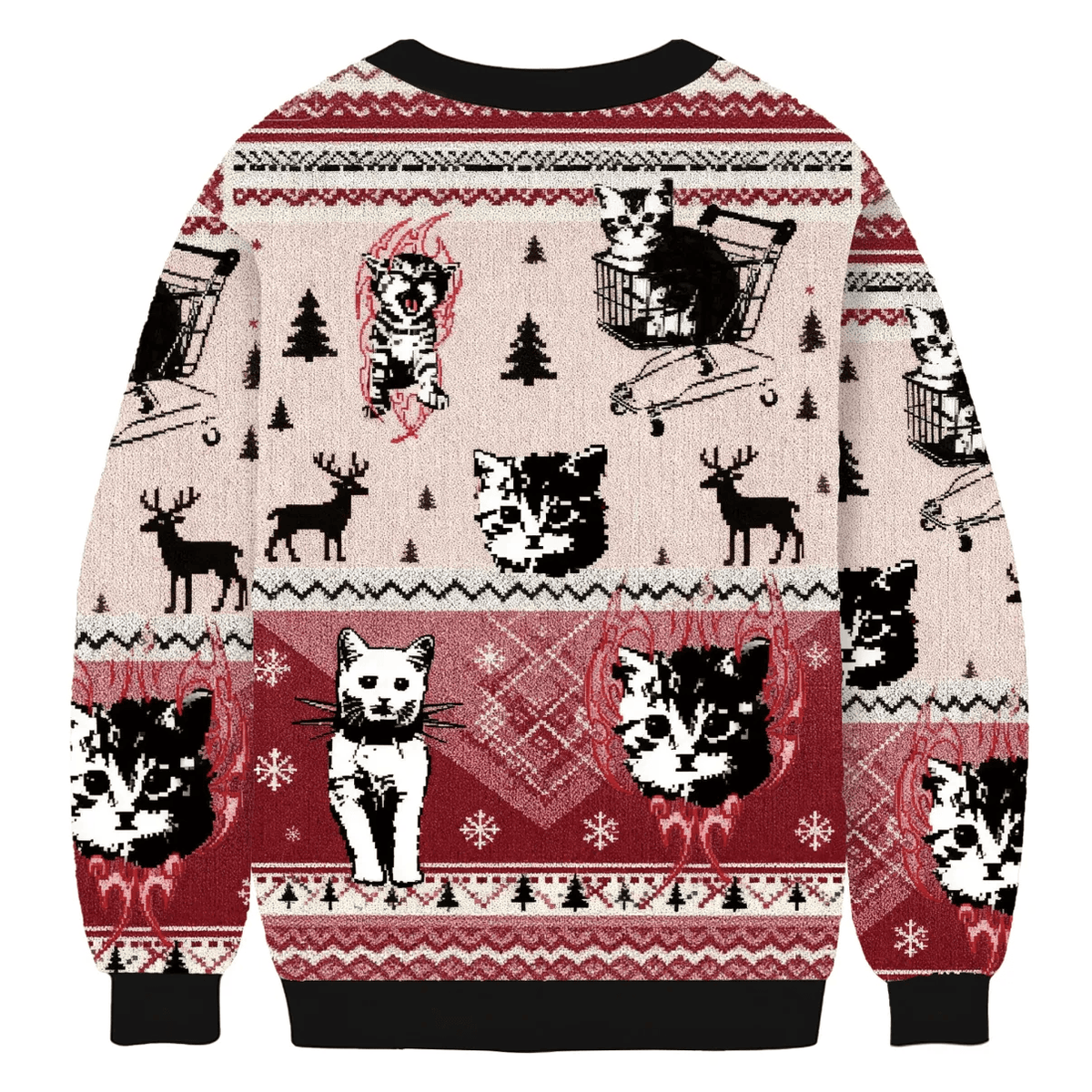 Funny Punk Kittens With Flame Designs And Shopping Cart Motif Ugly Xmas Sweater, Christmas Ugly Sweatshirt