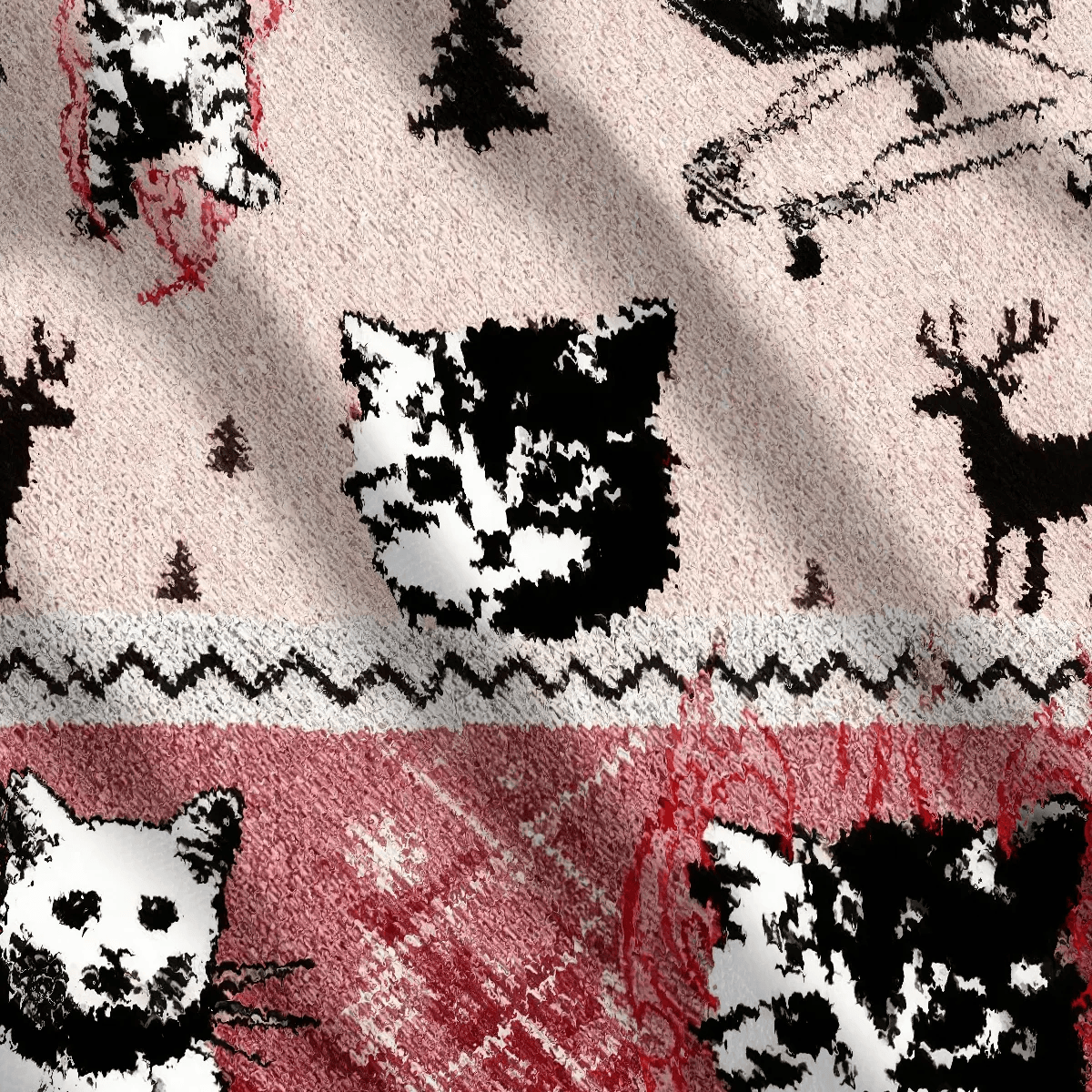 Funny Punk Kittens With Flame Designs And Shopping Cart Motif Ugly Xmas Sweater, Christmas Ugly Sweatshirt