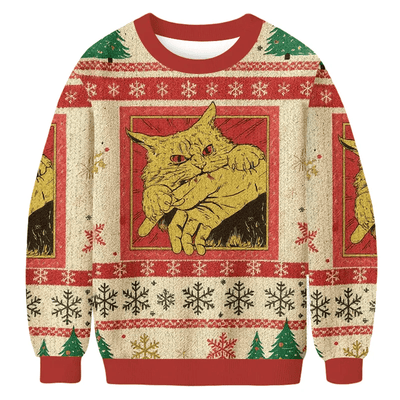 Biting Cat Funny Ugly Sweater, Ugly Xmas Sweater, Christmas Ugly Sweatshirt