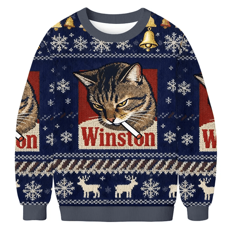 Fierce Smoking Cat Funny Ugly Sweater, Ugly Xmas Sweater, Christmas Ugly Sweatshirt, Cat Lovers Gift