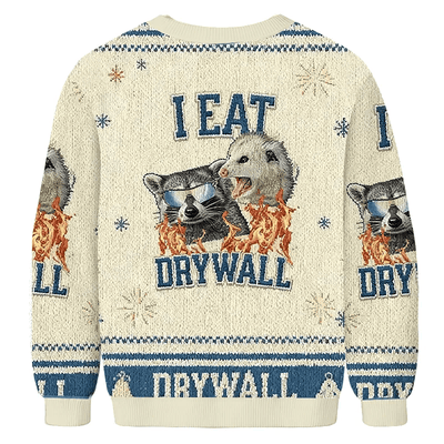 I Eat Drywall Funny Raccoon And Opossum Funny Ugly Sweater, Ugly Xmas Sweater, Christmas Ugly Sweatshirt