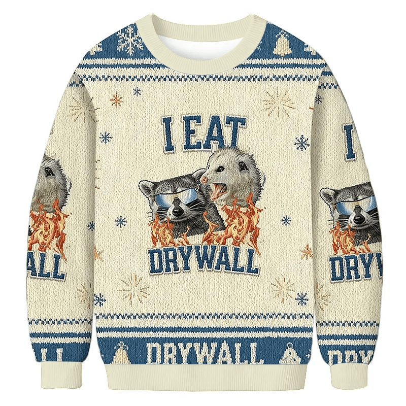 I Eat Drywall Funny Raccoon And Opossum Funny Ugly Sweater, Ugly Xmas Sweater, Christmas Ugly Sweatshirt