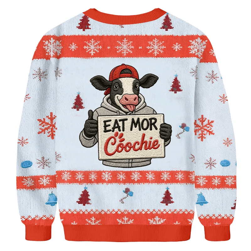 Eat More Humorous Thumbs Up Cow Meme Ugly Sweater, Funny Christmas Ugly Sweatshirt, Xmas Ugly Sweater