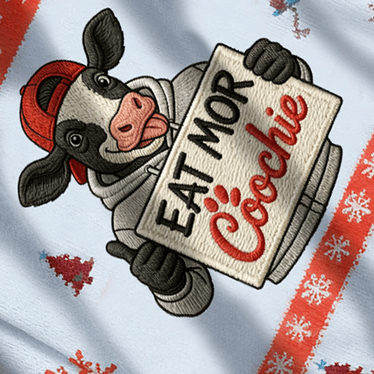 Eat More Humorous Thumbs Up Cow Meme Ugly Sweater, Funny Christmas Ugly Sweatshirt, Xmas Ugly Sweater