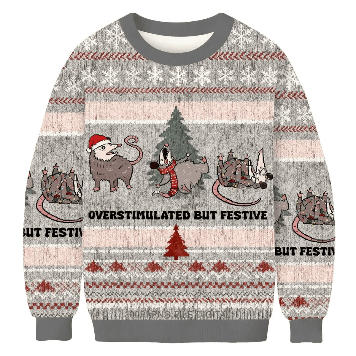 Overstimulated But Festive Possum Funny Ugly Sweater, Ugly Xmas Sweater, Christmas Ugly Sweatshirt