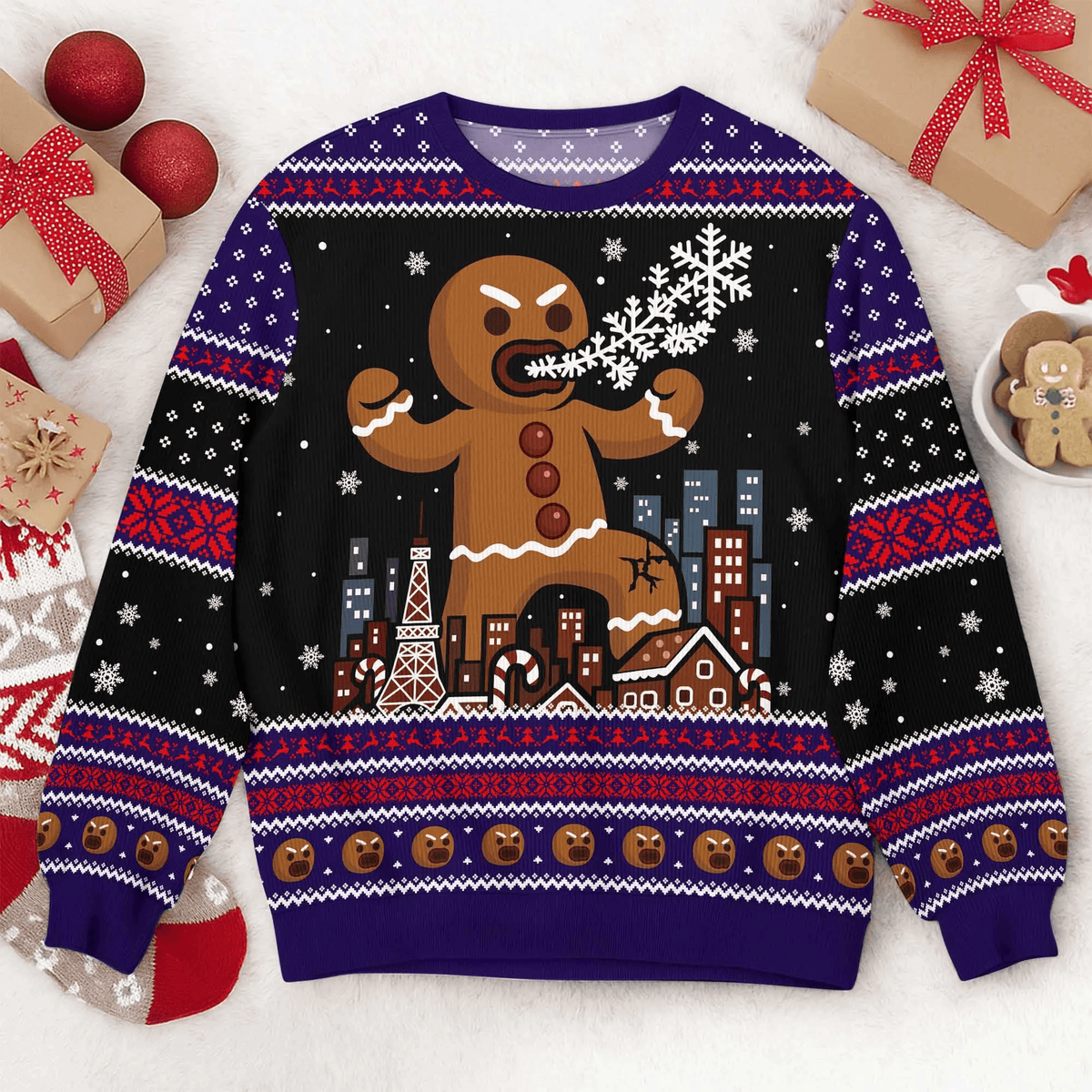 Funny Gingerbread Monster Ugly Christmas Sweater, Christmas Ugly Sweatshirt, Xmas Gift