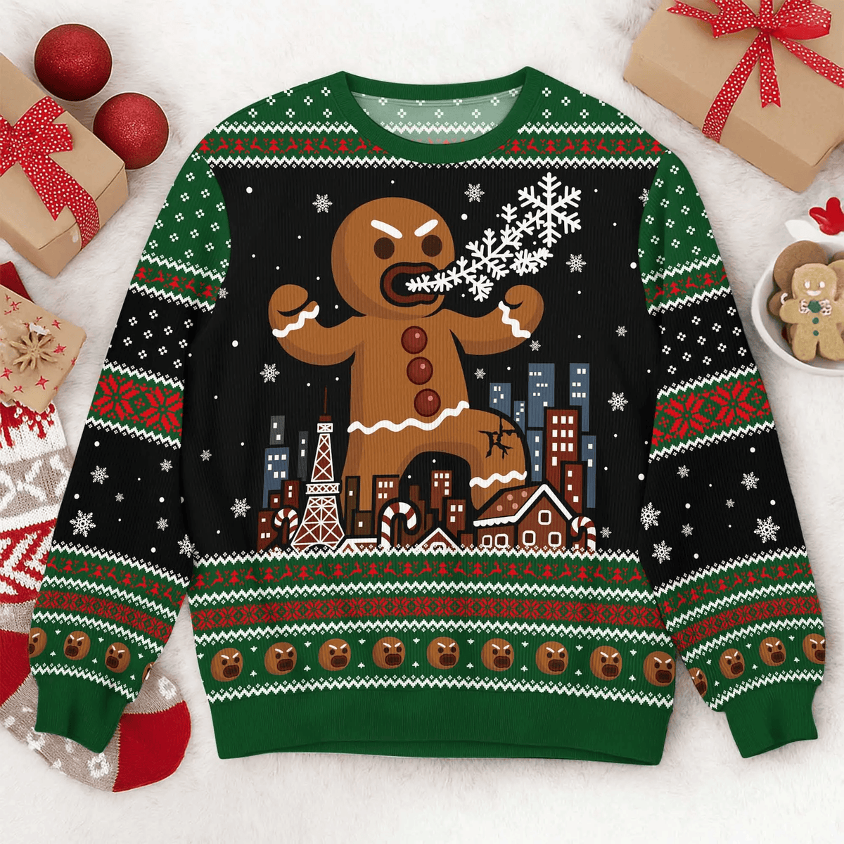 Funny Gingerbread Monster Ugly Christmas Sweater, Christmas Ugly Sweatshirt, Xmas Gift
