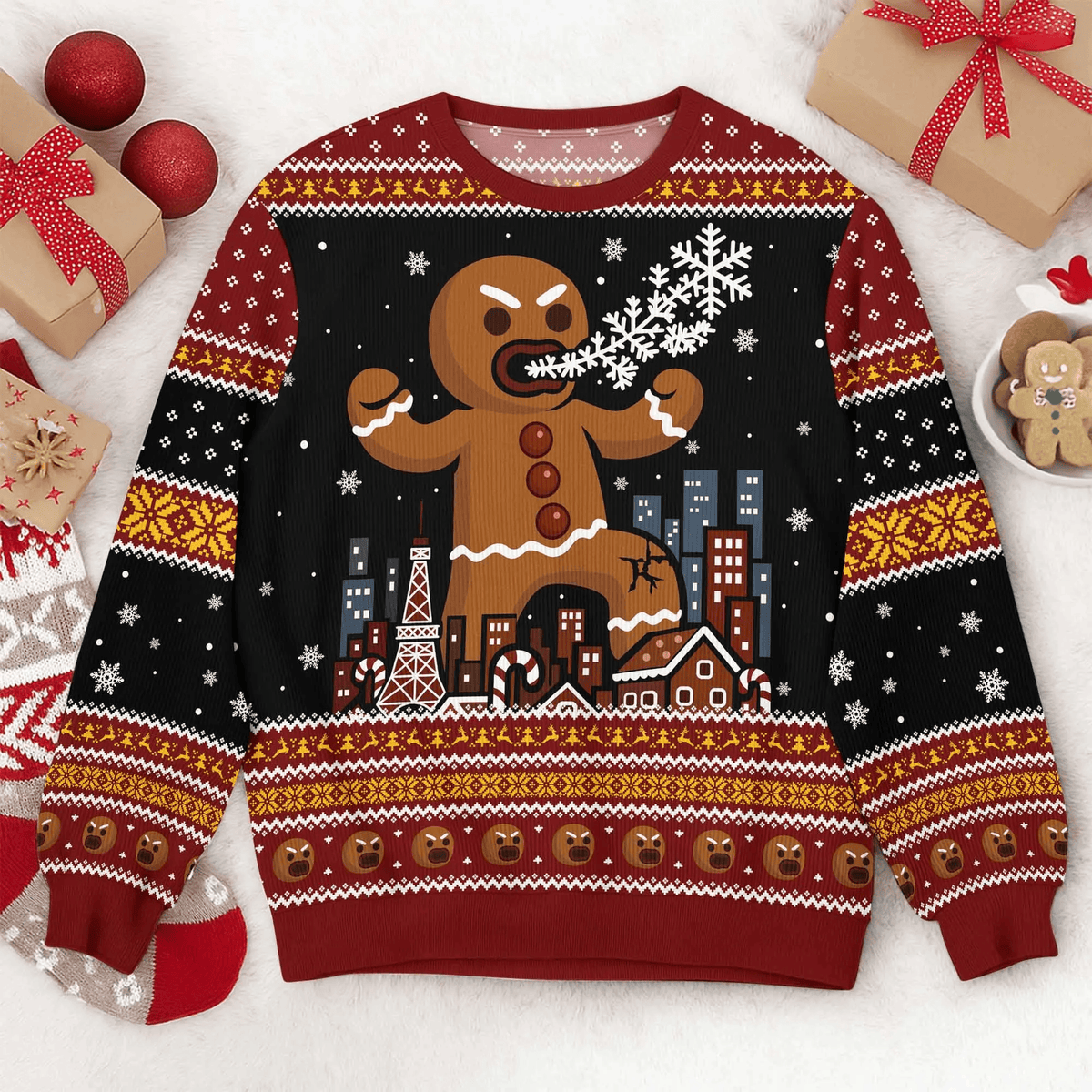 Funny Gingerbread Monster Ugly Christmas Sweater, Christmas Ugly Sweatshirt, Xmas Gift