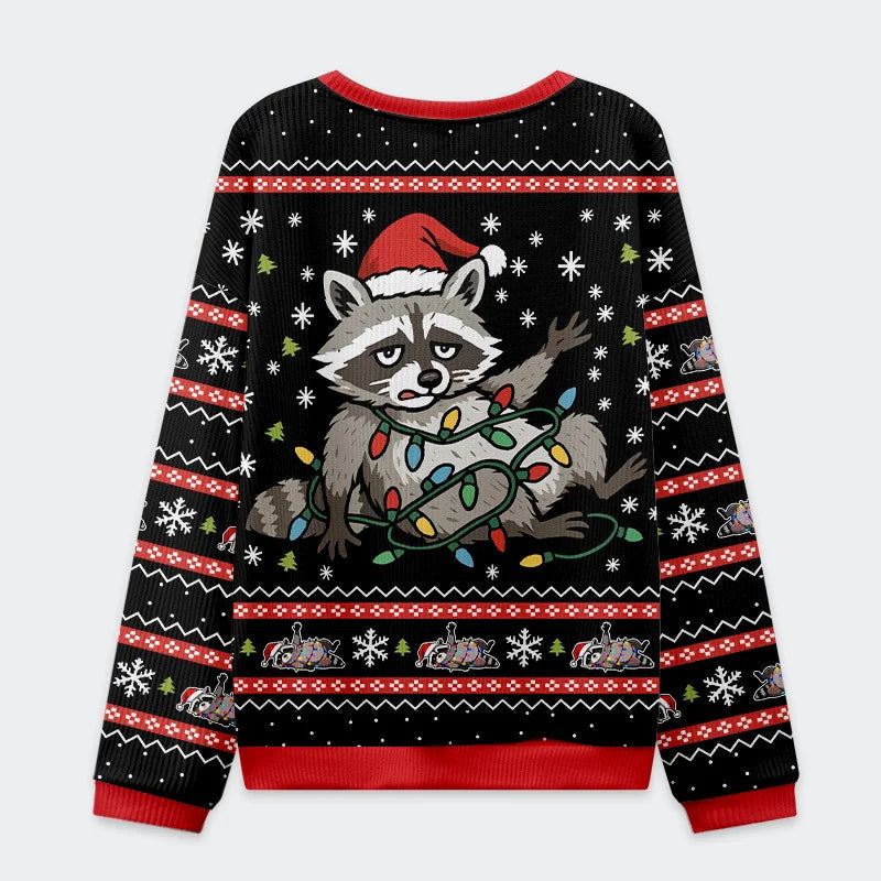 Raccoon Tangled In LED Strip Light Ugly Sweater, Ugly Xmas Sweater, Christmas Ugly Sweatshirt