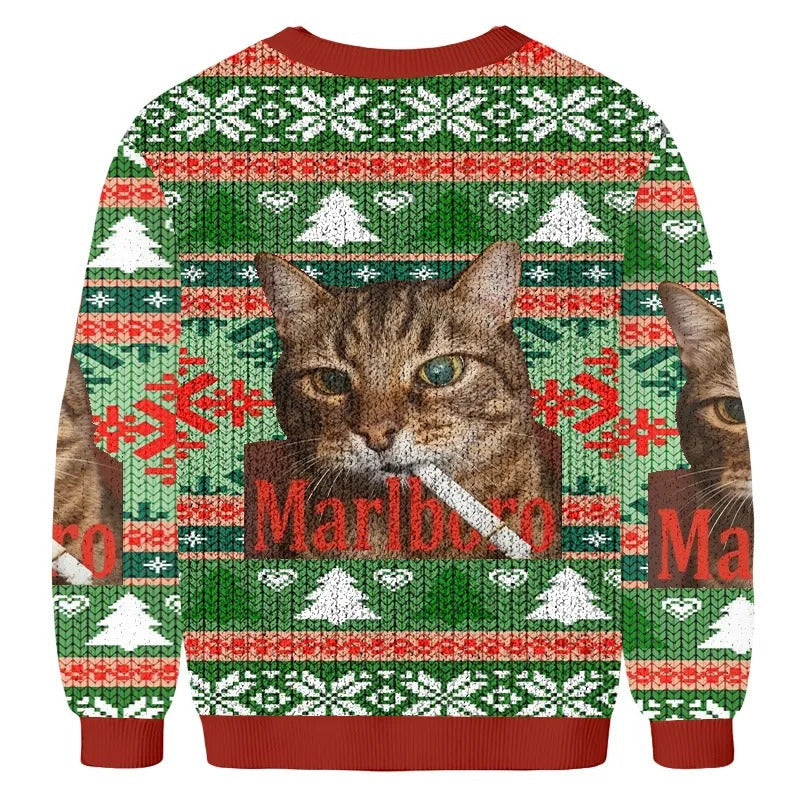 Funny Smoking Cat Ugly Sweater, Funny Meme Christmas Sweater, Xmas Ugly Sweatshirt, Cat Lovers Gifts