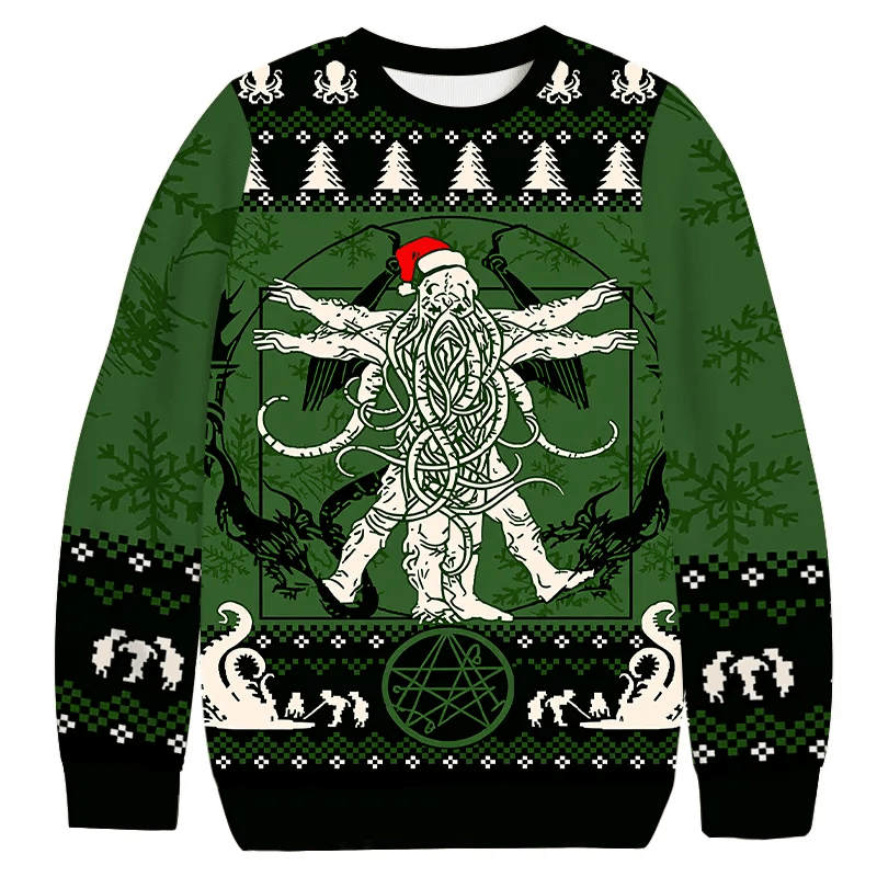 Eldritch Holiday Horror Ugly Sweater, Funny Christmas Ugly Sweatshirt, Ugly Xmas Sweater