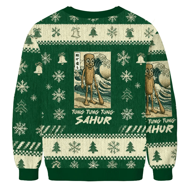 Tung Tung Tung Sahur Brainrot Vintage Christmas Sweater, Ugly Xmas Sweater, Christmas Ugly Sweatshirt