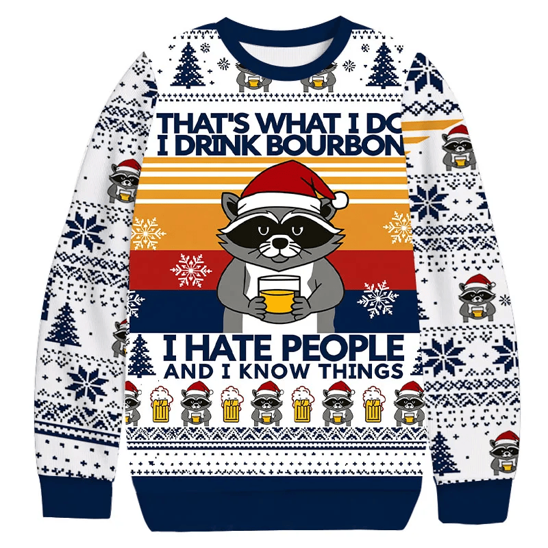 Raccoon Drinking Beer Christmas Ugly Sweatshirt, Vintage Christmas Sweater, Ugly Xmas Sweater
