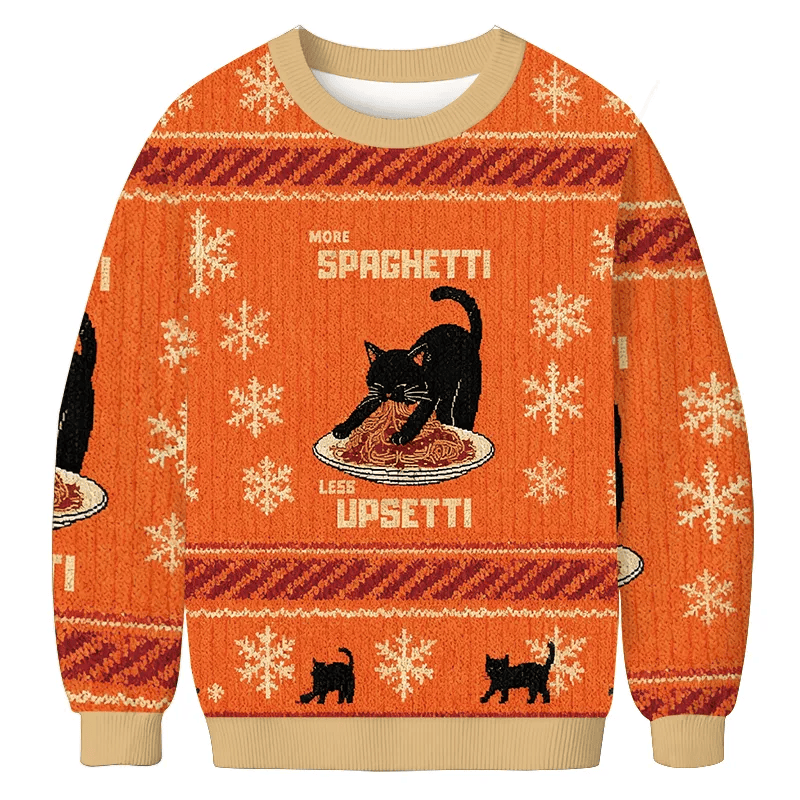 Cat Eating Spaghetti Funny Vintage Christmas Sweater, Ugly Xmas Sweater, Christmas Ugly Sweatshirt