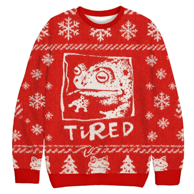 Tired Frog Vintage Christmas Sweater, Ugly Xmas Sweater, Christmas Ugly Sweatshirt
