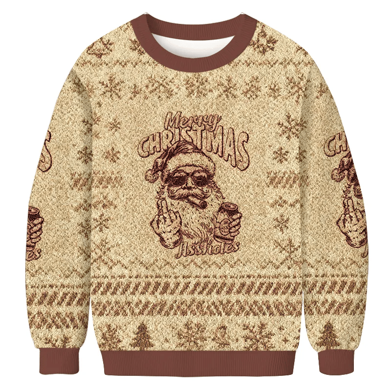 Santa Claus Finger Christmas Ugly Sweatshirt, Vintage Christmas Sweater, Ugly Xmas Sweater