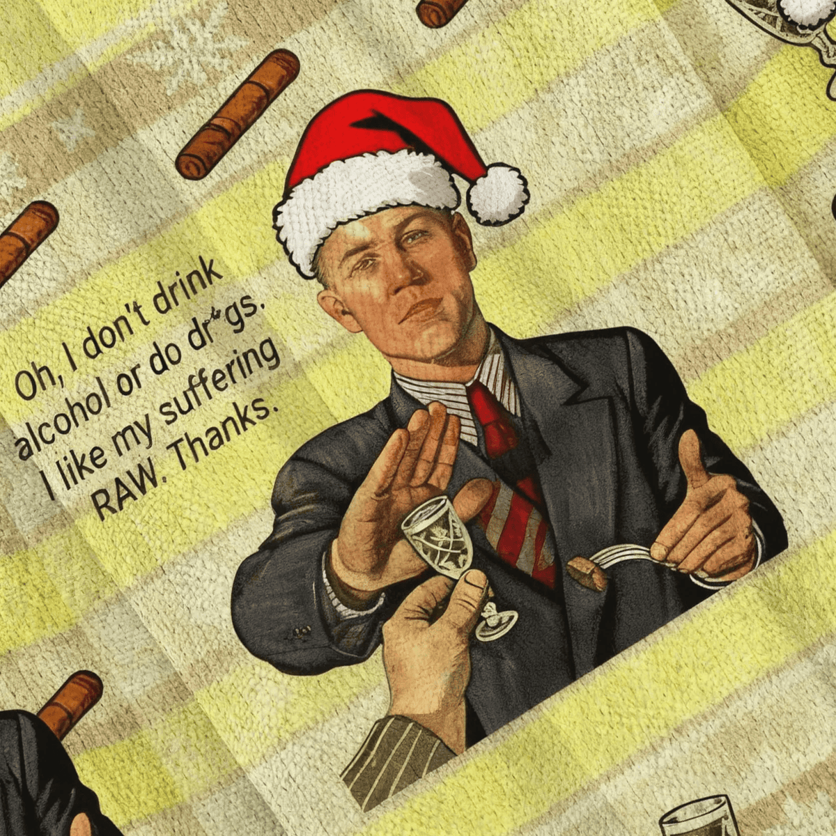Man Rejecting Drink With 'I Like My Suffering RAW’ Funny Ugly Sweater, Ugly Xmas Sweater, Christmas Ugly Sweatshirt